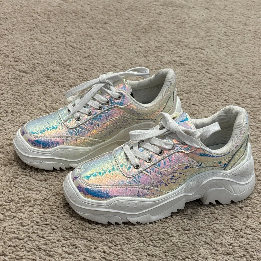 Holographic Iridescent Platform Sneakers